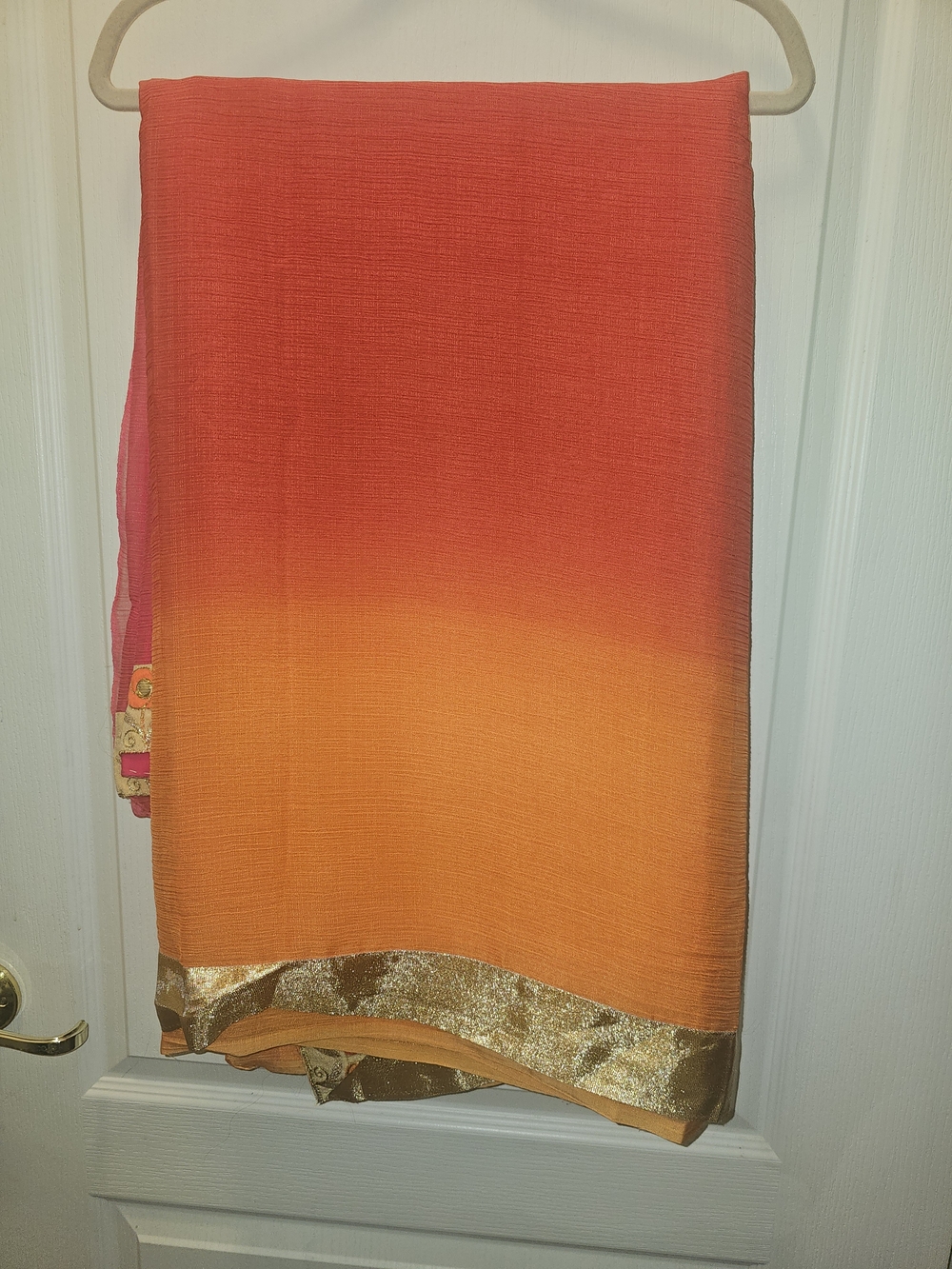 Gradient Orange-Red Saree with Gold Trim